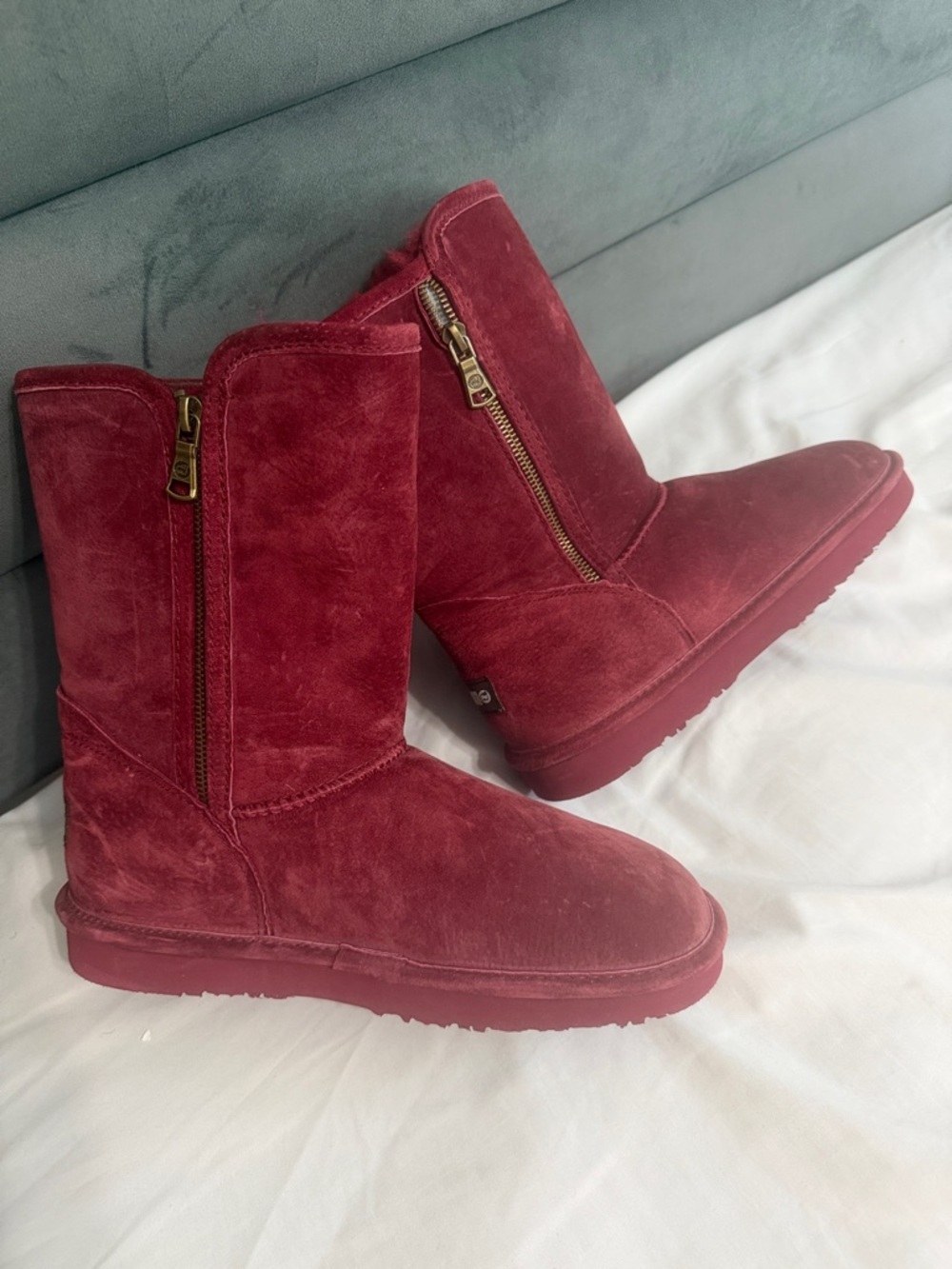Lamo Burgundy Suede Mid-Calf Zip Winter Boots